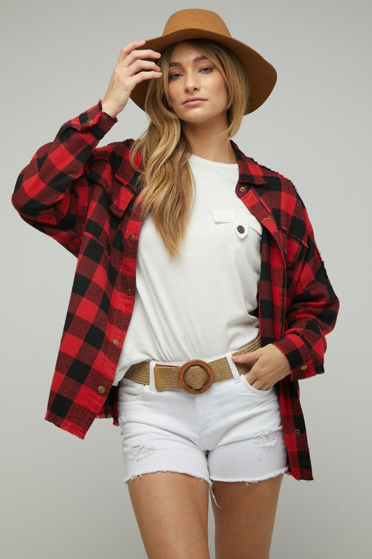 Plaid Embroidered Patch Buttom Down Jacket