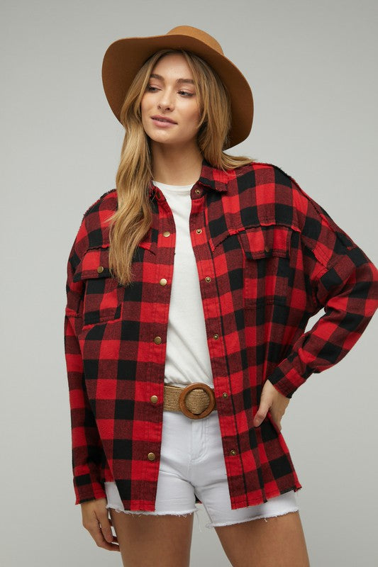 Plaid Embroidered Patch Buttom Down Jacket