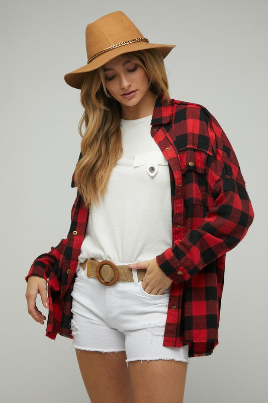 Plaid Embroidered Patch Buttom Down Jacket