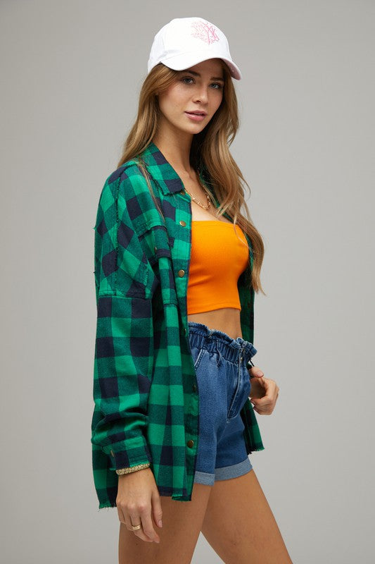 Plaid Embroidered Patch Buttom Down Jacket