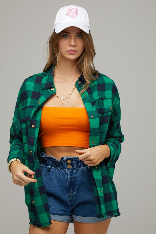 Plaid Embroidered Patch Buttom Down Jacket