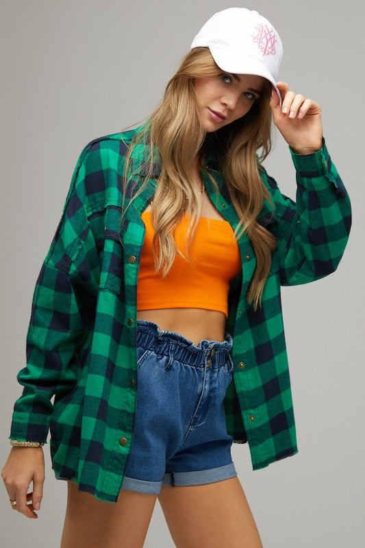 Plaid Embroidered Patch Buttom Down Jacket