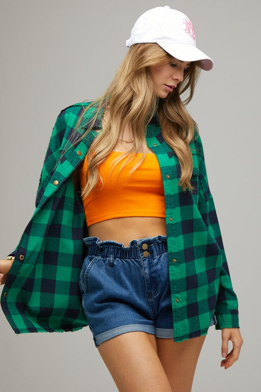 Plaid Embroidered Patch Buttom Down Jacket