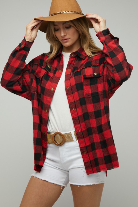 Plaid Embroidered Patch Buttom Down Jacket