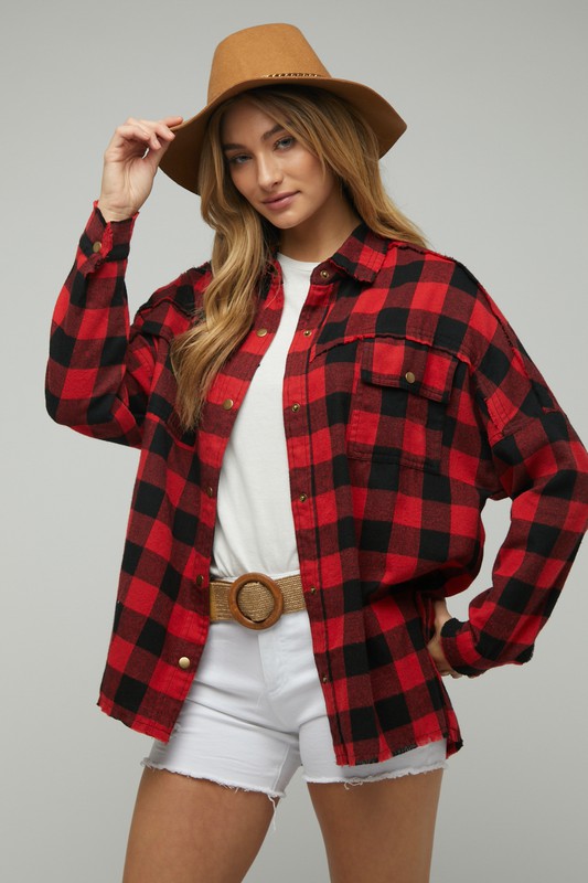 Plaid Embroidered Patch Buttom Down Jacket