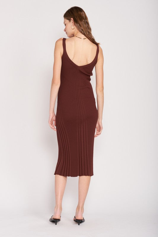 V Neck Ribbed Midi Dress w/ Open Back