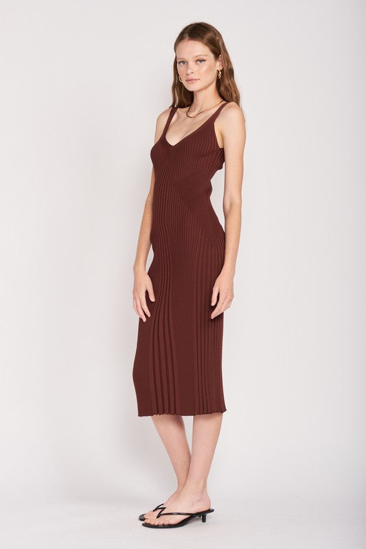 V Neck Ribbed Midi Dress w/ Open Back