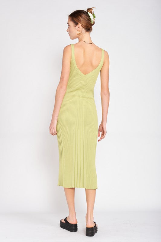 V Neck Ribbed Midi Dress w/ Open Back