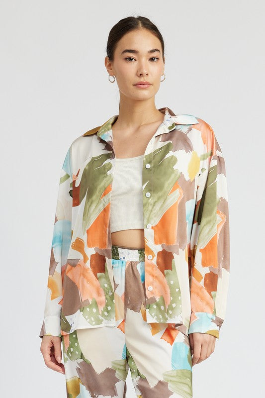 Oversized Button Up Printed Shirt