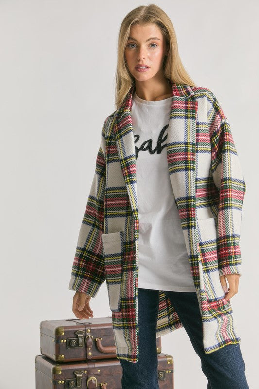 Multi Plaid Loose Fit Open Front