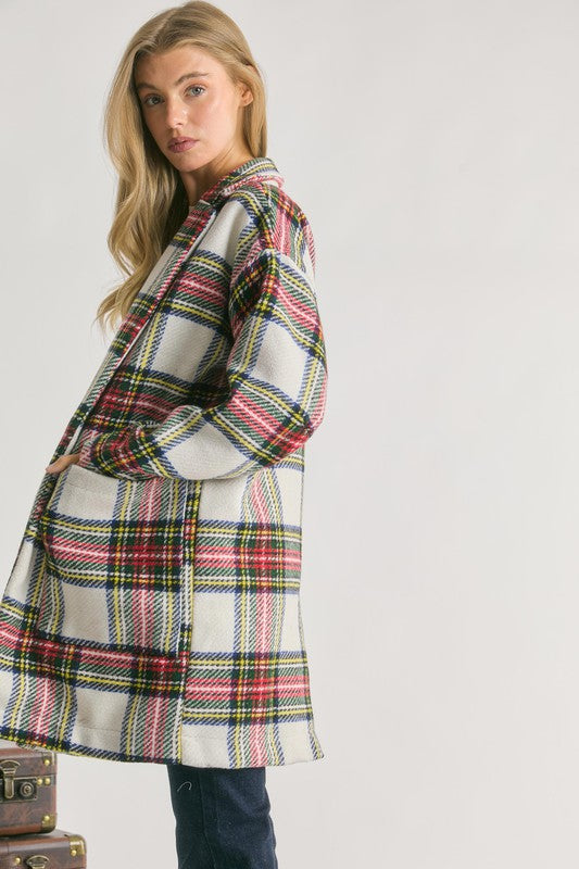 Multi Plaid Loose Fit Open Front