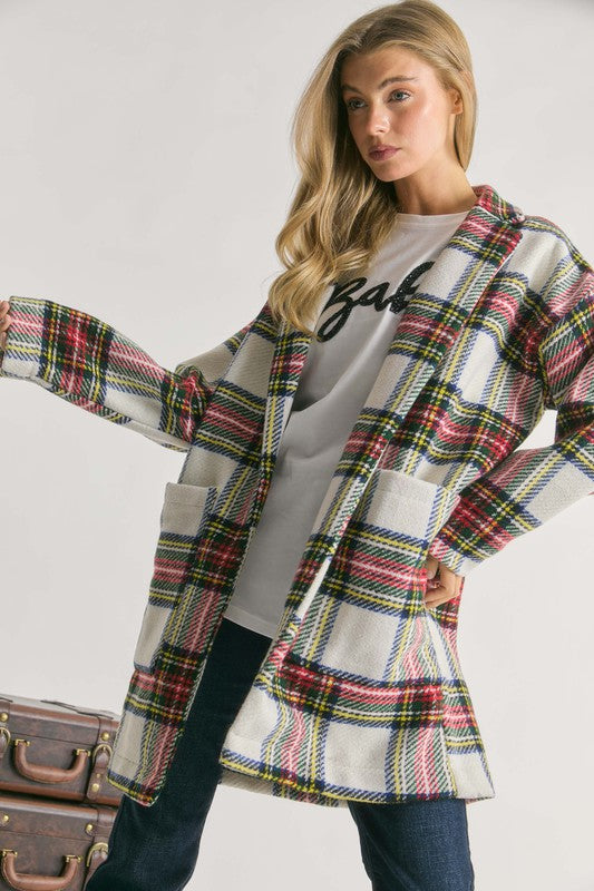 Multi Plaid Loose Fit Open Front