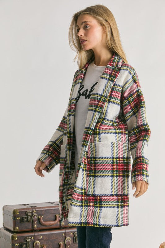 Multi Plaid Loose Fit Open Front