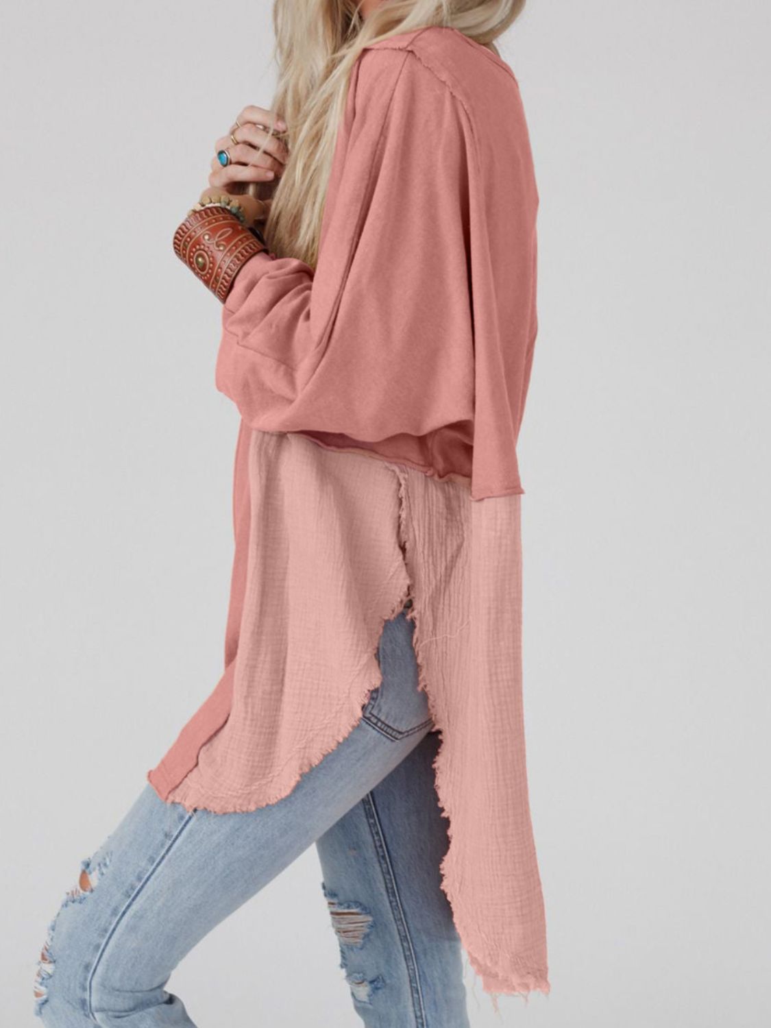 Curved Hem Dolman Sleeve Top