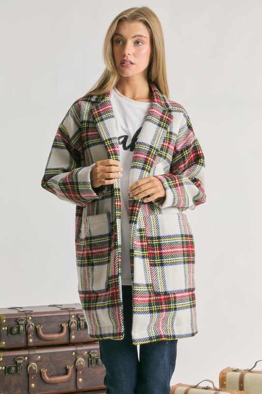 Multi Plaid Loose Fit Open Front