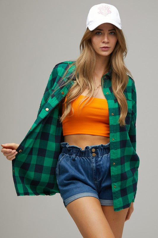 Plaid Embroidered Patch Buttom Down Jacket