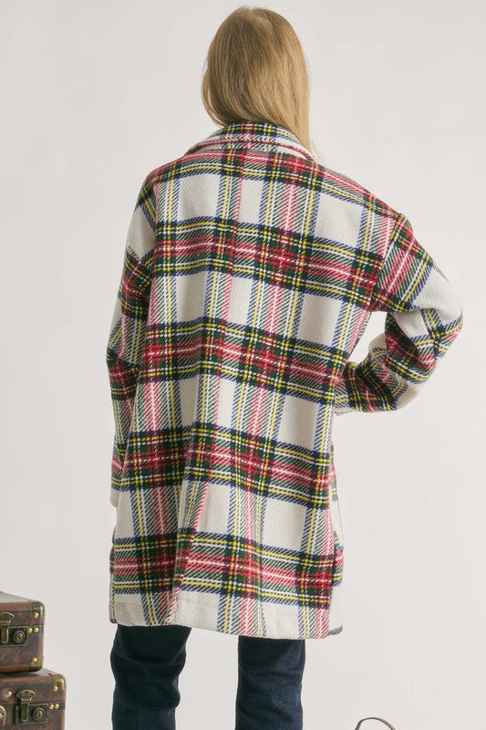 Multi Plaid Loose Fit Open Front