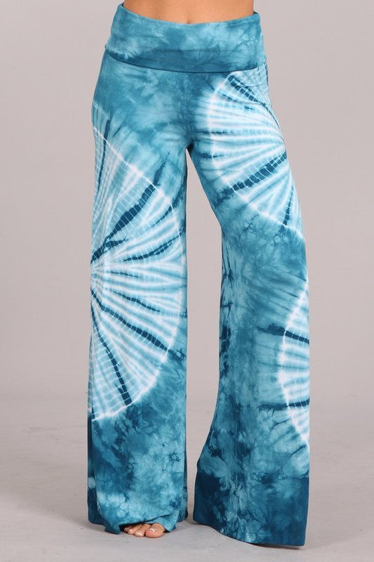 Tie Dye Wide Leg Palazzo / Fold Over Waistband