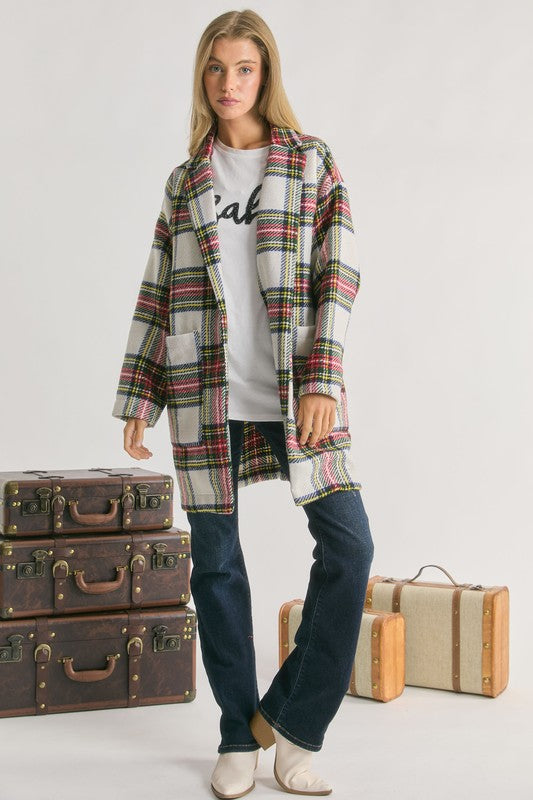 Multi Plaid Loose Fit Open Front