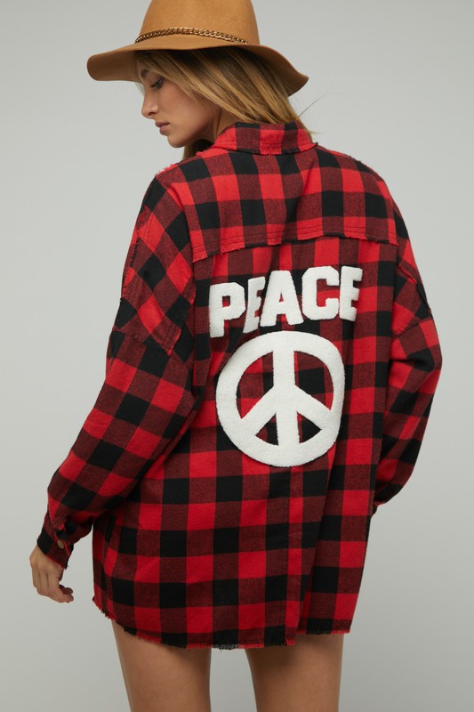 Plaid Embroidered Patch Buttom Down Jacket